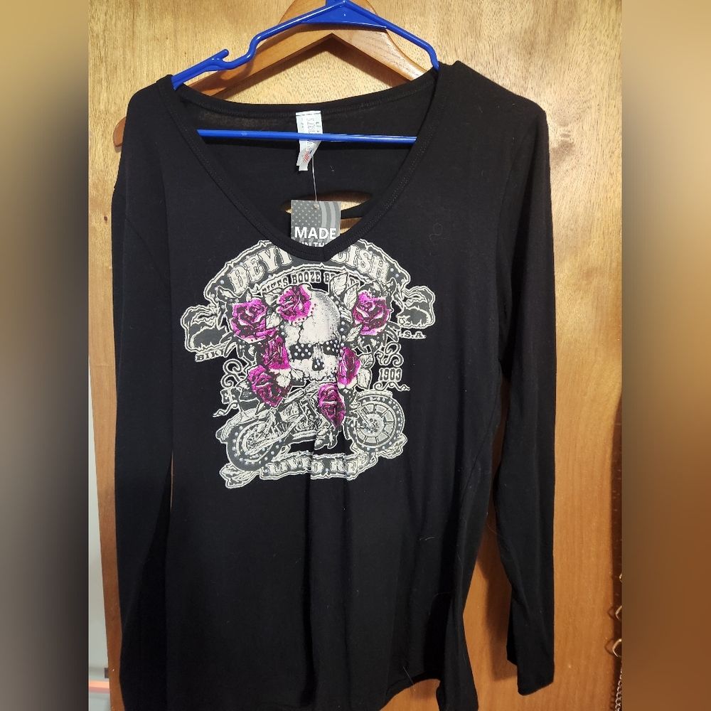 Black Long Sleeve Top with Pink Accents And Back Cutouts